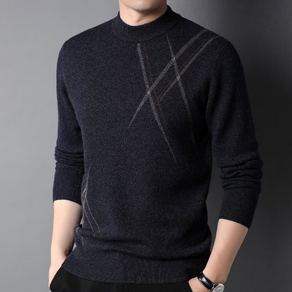 Men's Pure Wool Jacquard Sweater Black And Gray