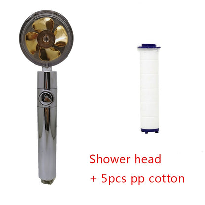 Shower Head Water Saving Flow 360 Degrees Rotating With Small Fan ABS Rain High Pressure Spray Nozzle Bathroom Accessories Yellow set