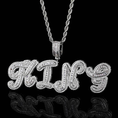 Newly Released at Buy Center: Personalized Cursive Letter Splicing Combination Pendant Micro Zirconia Necklace White Gold