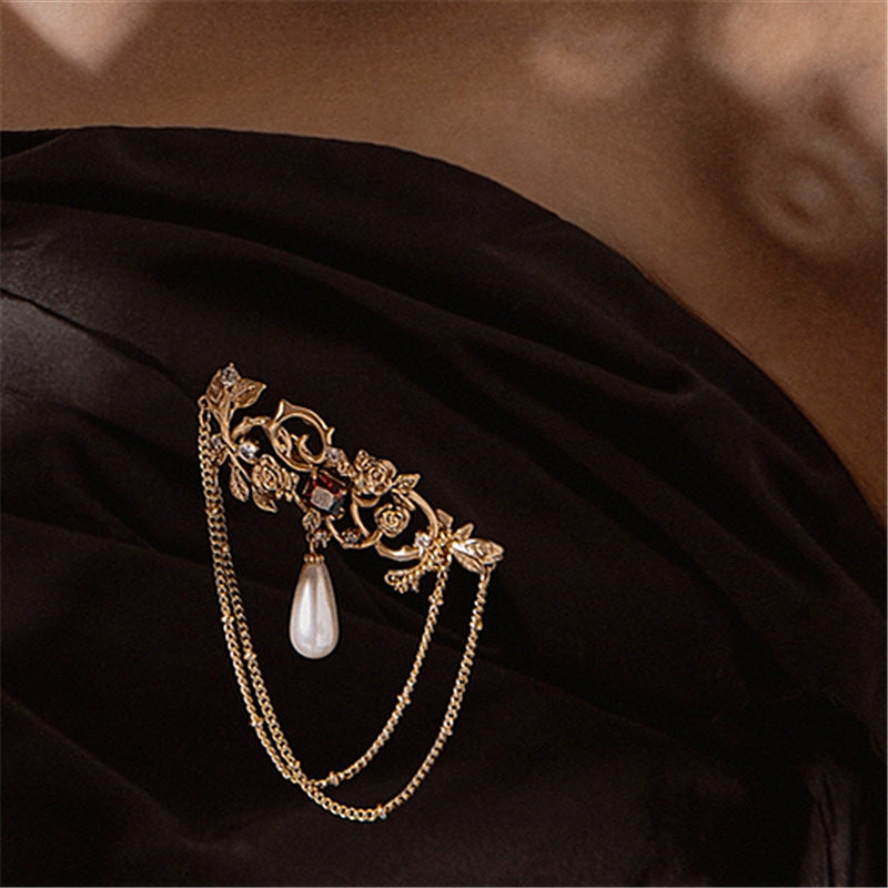 Special-interest Design Chain Tassel Pin Water Drop Pearl Accessories