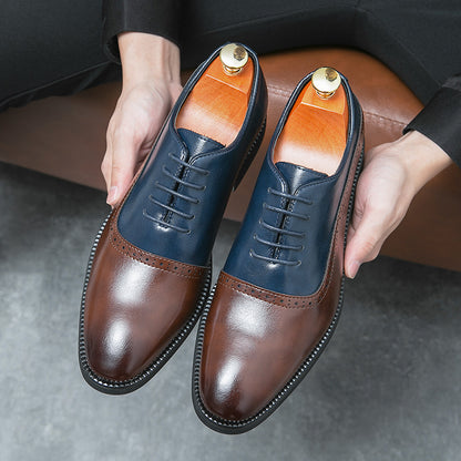 Fresh Arrivals at Buy Center: Men's Business Double Color Block Leather Shoes Brown And Blue