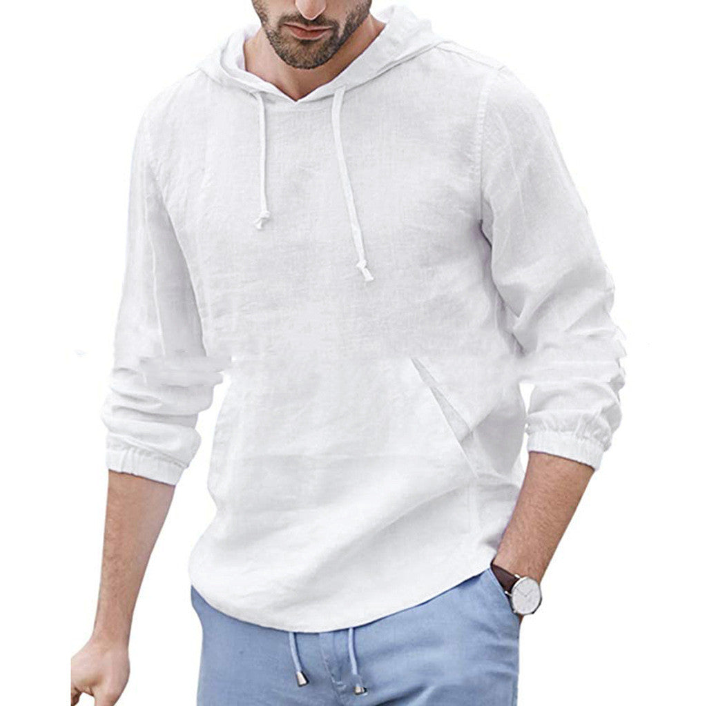 Fresh on the Scene at Buy Center: Men's Long-sleeved Hooded Cotton And Linen Shirt