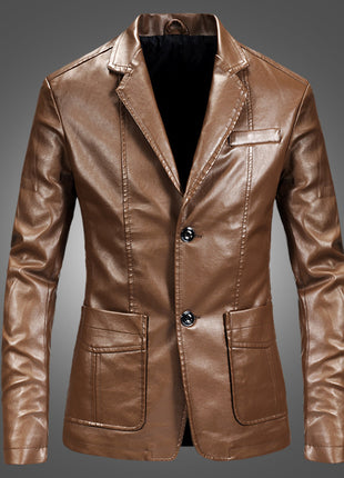 Slim Handsome Spring Leather Jacket Small Suit Men