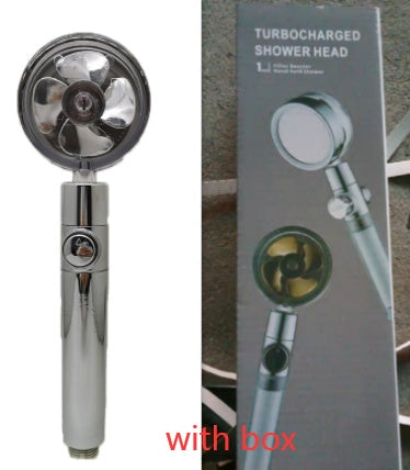 Shower Head Water Saving Flow 360 Degrees Rotating With Small Fan ABS Rain High Pressure Spray Nozzle Bathroom Accessories Silver with box