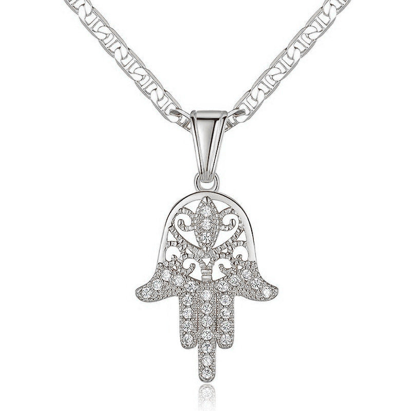 Buy Center Deal-Hand Of Fatima Necklace Hollow-out Sunny Doll XL1140 White Gold Color