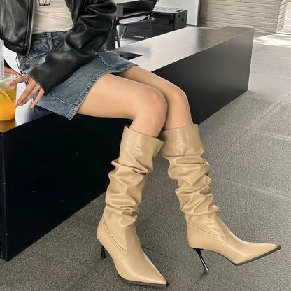 European And American Pointed Pleated High Boots Buy Center