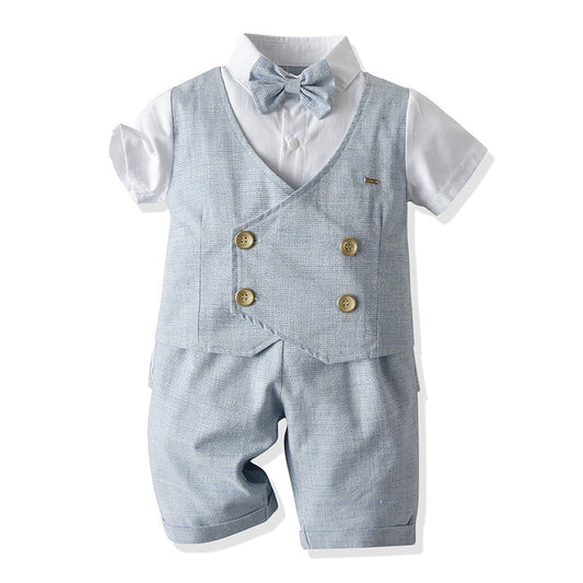 Fresh Arrivals at Buy Center: Personality Boys' Waistcoat Two-piece Set Light Blue