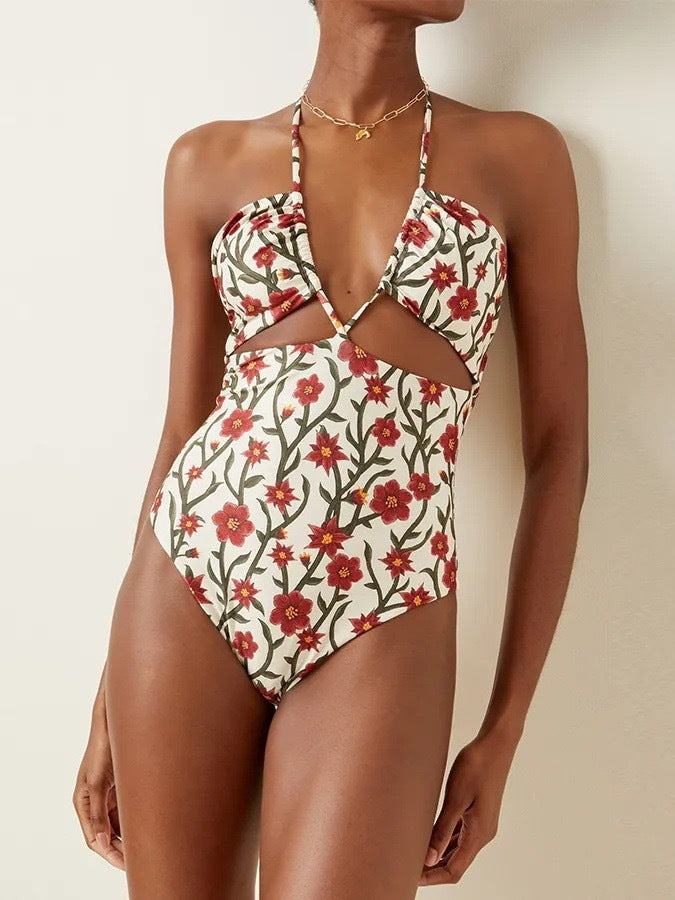 Fresh Arrivals at Buy Center: Two-piece One Piece Swimsuit Conservative Hollow Out Tied Halter Sheath Gauze Skirt Swimsuit