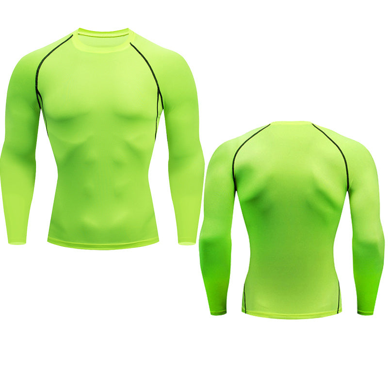 New at Buy Center: Men's Fitness Short Sleeve Sports Running Tight Round Neck T-shirt Green long sleeve