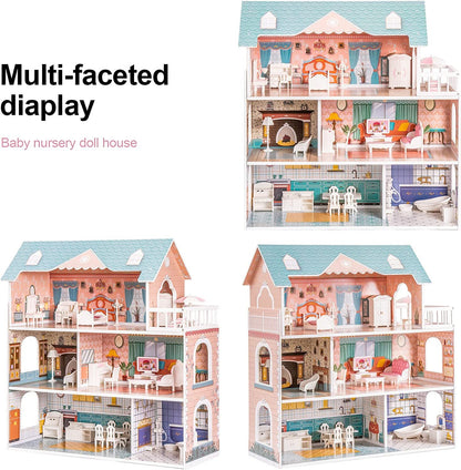 Newly Released at Buy Center: Robud Wooden Dollhouse For Kids Girls Toy Gift For 3 Years Old With 28 Furnit