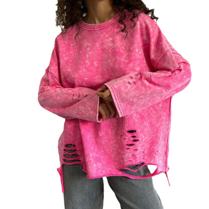 Women's Ripped Crew Neck Sweater Coat Buy Center