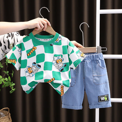 Fresh Arrivals at Buy Center: Fashion Personality Short Sleeve Boys Summer Suit Green