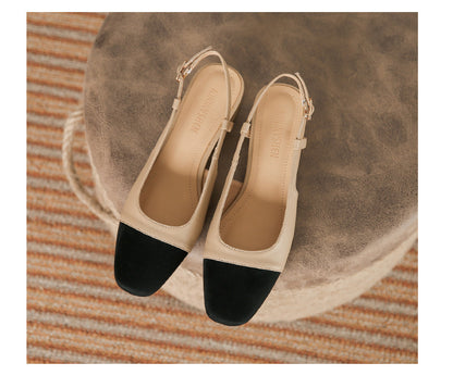 Trending Now at Buy Center: Leather Toe Cap French Style Chunky Heel Color Matching Women's Shoes