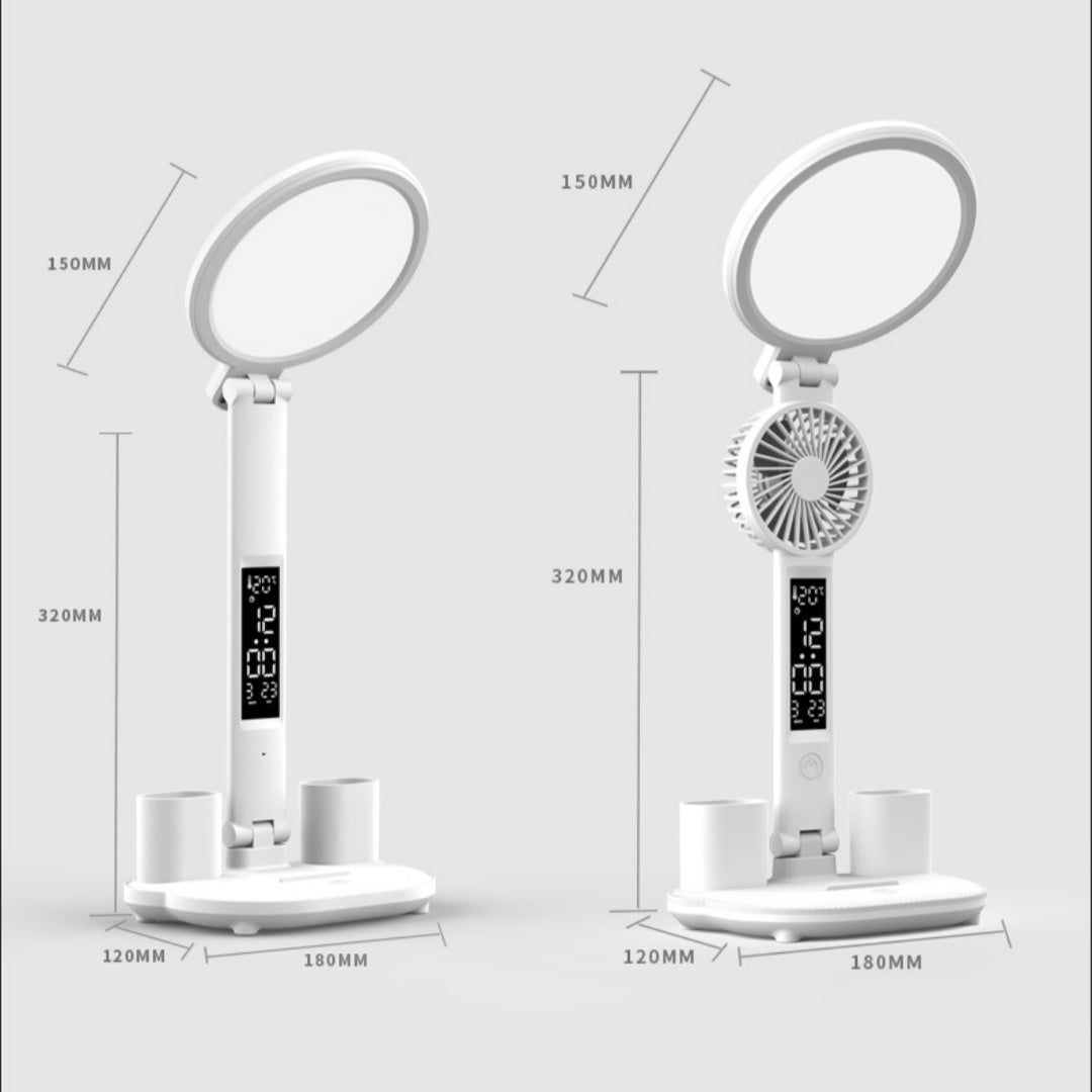 Just Arrived at Buy Center: LED Clock Table Lamp USB Chargeable Dimmable Desk Lamp Plug-in LED Fan Light Foldable Eye Protection Reading Night Light