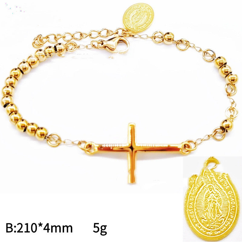 Trending Now at Buy Center: Men's 4mm Stainless Steel Bead Cross Bracelet Gold Bracelet 3Style Stainless Steel