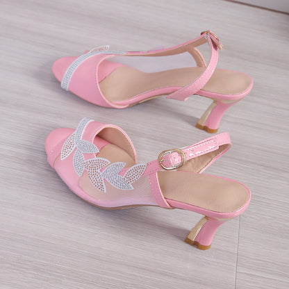 Newly Released at Buy Center: Summer New High Heel Sandals Stiletto Heel Rhinestone Buckle Sandals Fashion Sexy High Heels Pink