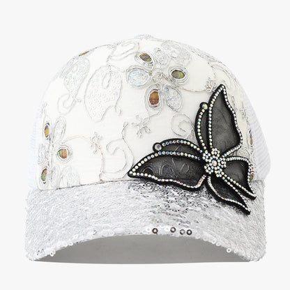 Just Arrived at Buy Center: Casual Fashionable Sequins Peaked Cap For Women White Adjustable