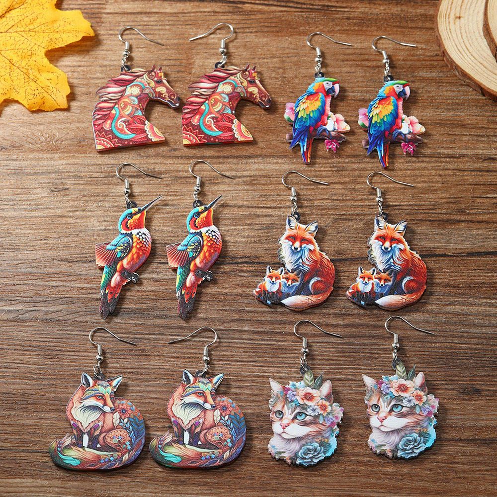 Buy Center Picks-Colorful Fox Cat Horse Parrot Bird Acrylic Earrings For Carnival