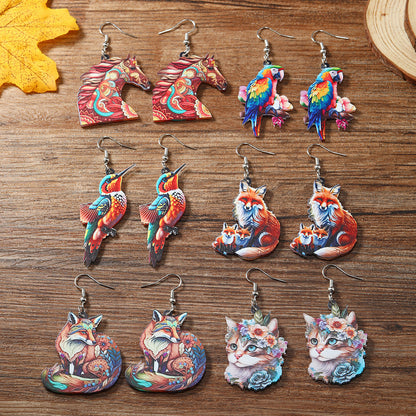 Buy Center Picks-Colorful Fox Cat Horse Parrot Bird Acrylic Earrings For Carnival