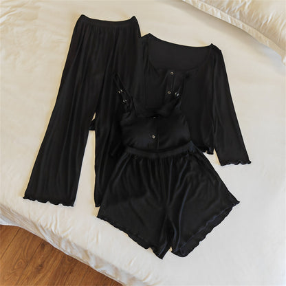 Buy Center Handpicked- Modal Pajamas Female Simple Homewear 8308 Black Suit