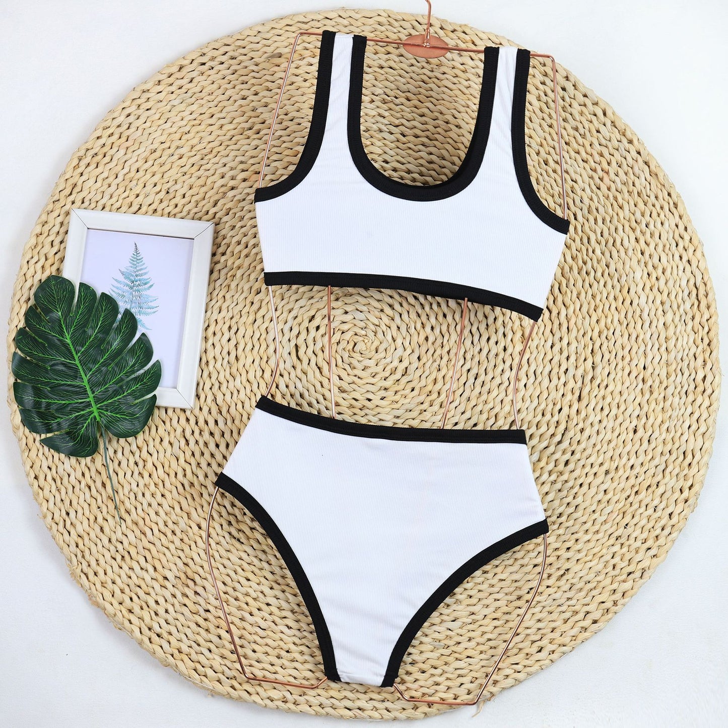 Hot New Items at Buy Center: Sexy Black And White Color Matching High Waist Split Bikini Swimsuit