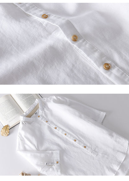 Now Available at Buy Center: Summer Cropped Sleeves Cotton Linen Linen Shirt For Men