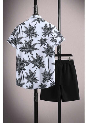 Men's Casual Ice Silk Micro-elastic Printed Short-sleeved Shirt Shorts Suit