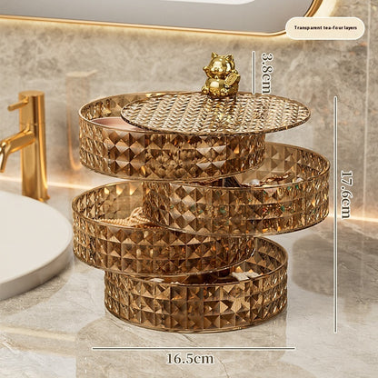 Newly Released at Buy Center: Fruit Plate Makeup Storage Box Student Household Dormitory Rotating Jewelry Organizing Rack Transparent Tea Four Layers