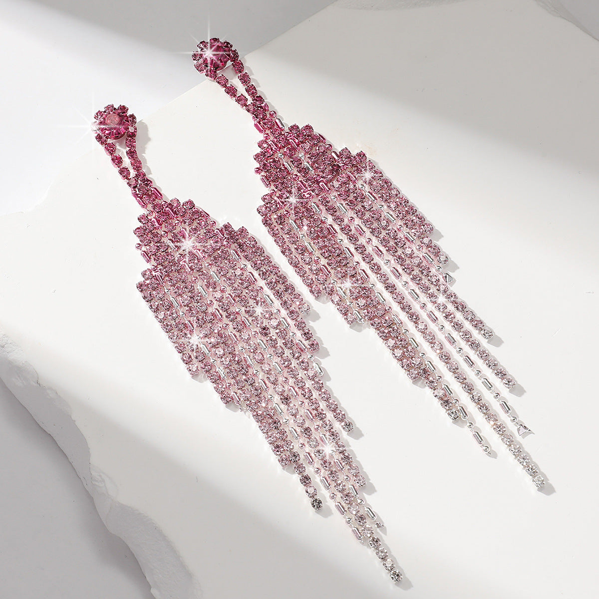 Buy Center Top Rated-Full Rhinestone Tassel High-grade Affordable Luxury Style Unique Design Earrings 80114741 Light Rose Red