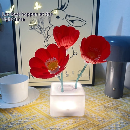 New Automatic Flowering Charging Small Night Lamp Creative Bedroom Atmosphere Table Lamp Earth Red