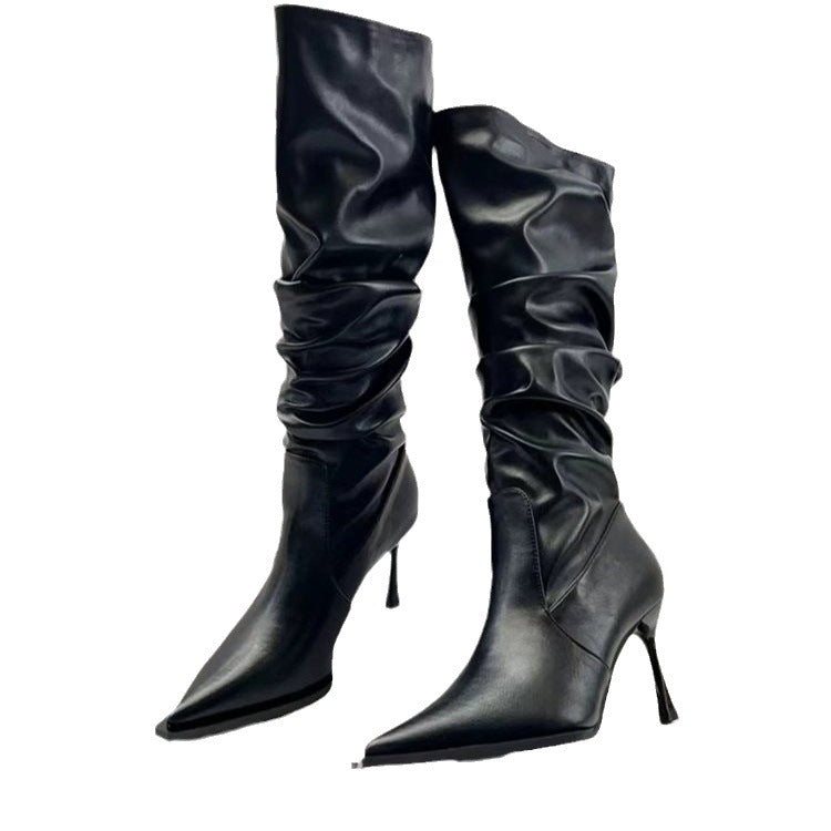 European And American Pointed Pleated High Boots Women Buy Center