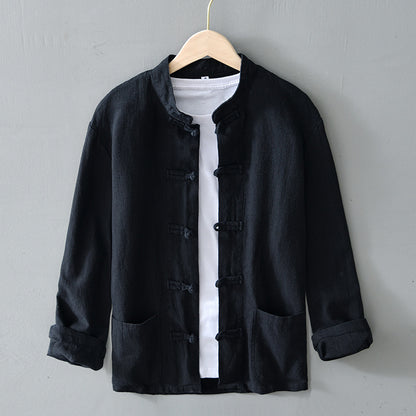 Newly Released at Buy Center: Linen Tang Suit Men's Youth Jacket Tea Suit Chinese Casual Jacket Black