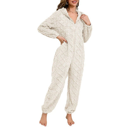 Casual Home Warm Coral Fleece One-piece Pajamas