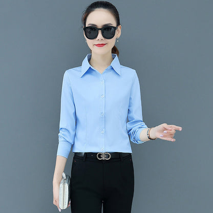 Buy Center Hot Pick-Women's Long Sleeve Slim Fit Slimming Business Shirt Sky Blue