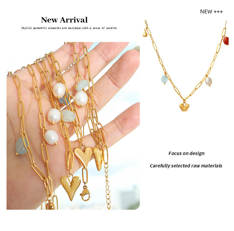 Buy Center Excellence-Fashion Creative Design Sense Niche Personality Accessories Freshwater Pearl Gold Plated Peach Heart Lotus Seedpod Natural Stone Necklace