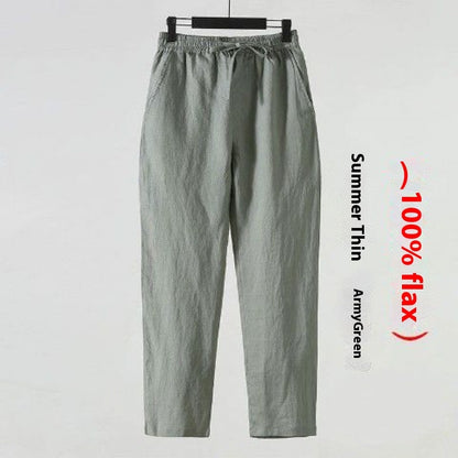 Fresh Arrivals at Buy Center: Cotton Linen Cropped Men's Casual Pants Style Army Green