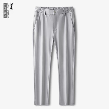 Just Arrived at Buy Center: Ice Silk Trousers Men's Thin Stretch Advanced Drooping Straight Loose Business Casual Pants Gray