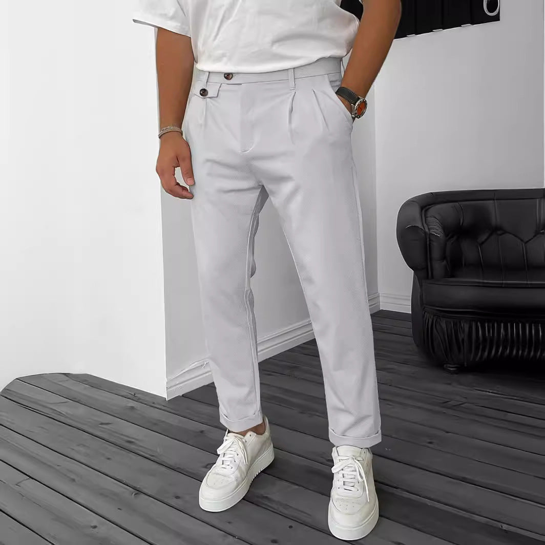 Now Available at Buy Center: Men's Solid Color Casual Tappered Business Pants Light Gray