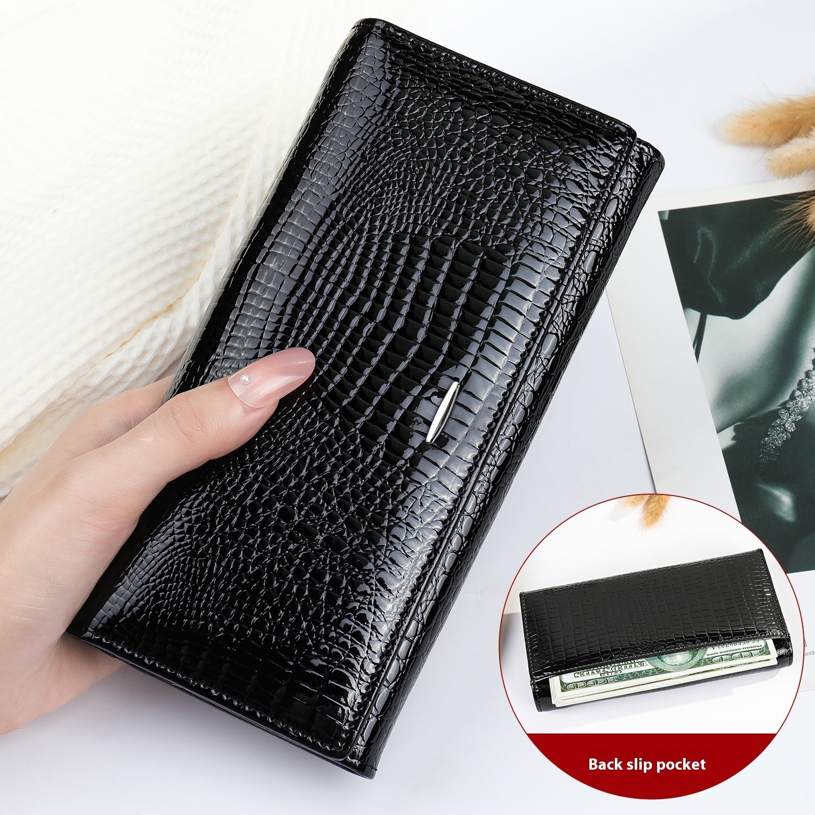 Women's Long Genuine Leather Cowhide Wallet Buy Center