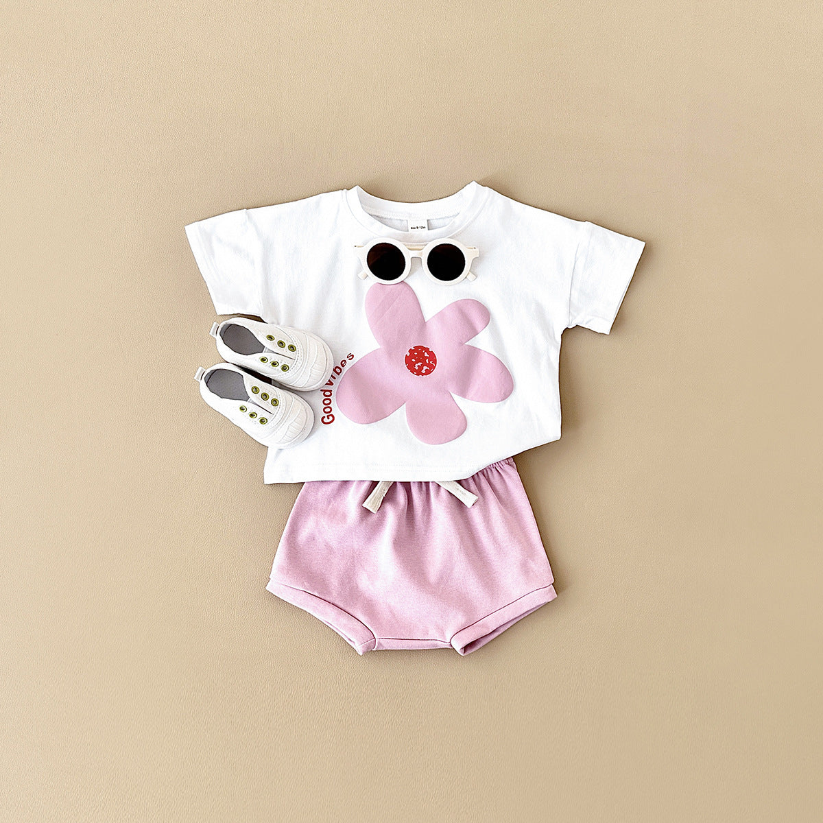 Fresh Arrivals at Buy Center: Baby Sun Print Top Casual Short Sleeve Two-piece Set Pink