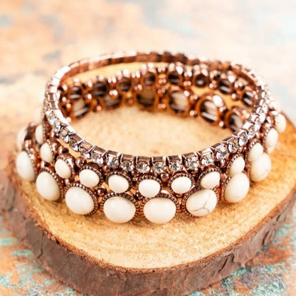 Buy Center Trend-Fashion Vintage Inlaid Turquoise Rhinestone Alloy Bracelet Multi-layer White