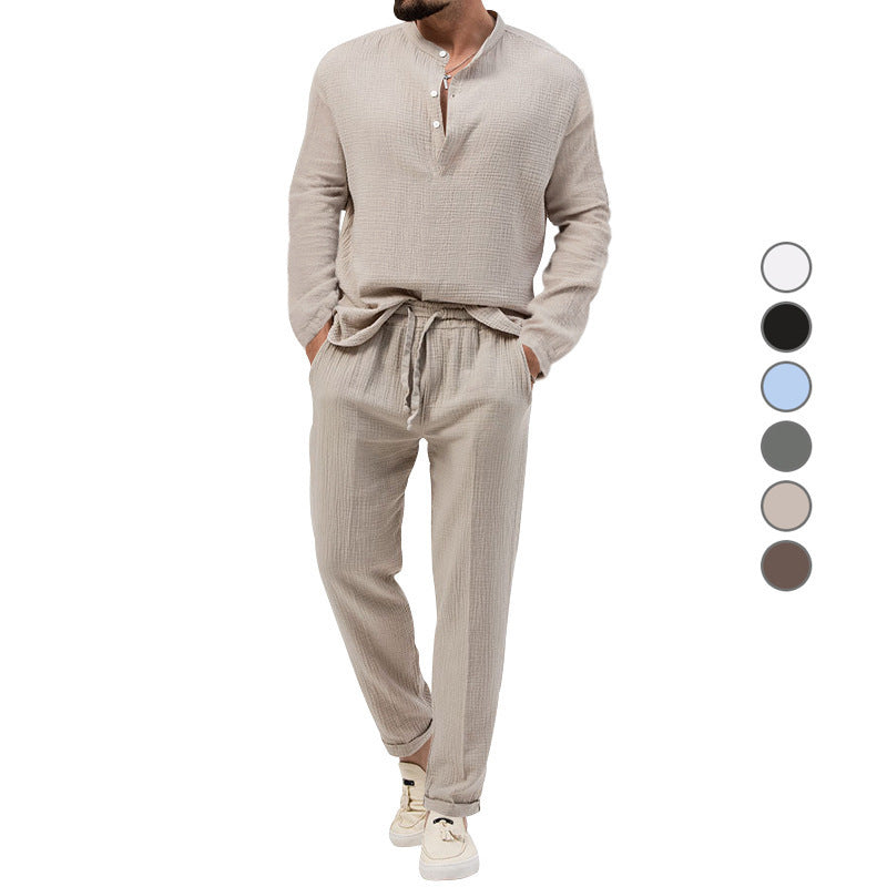 Solid Color Casual T-shirt Long Sleeve Shirt Trousers Suit Buy Center