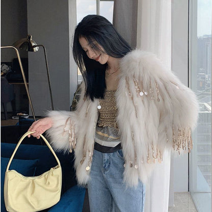 P8A Long Fur Environmental Protection Fox Fur Tassel Fur Coat Buy Center