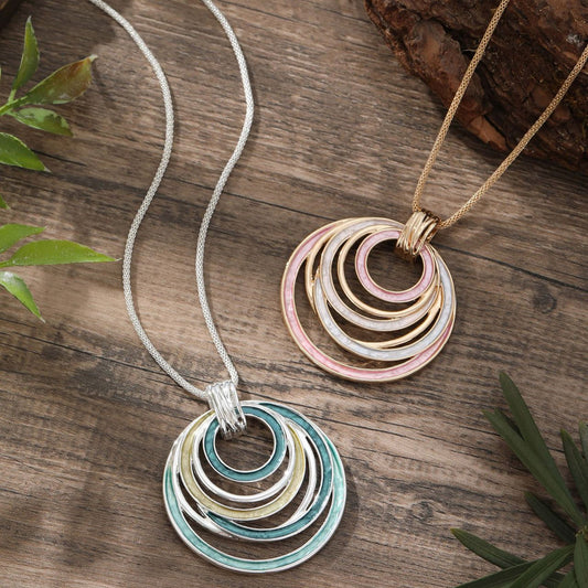 Buy Center Exclusive Offer-Colorful Painting Oil Round Hollow Geometric Line Necklace