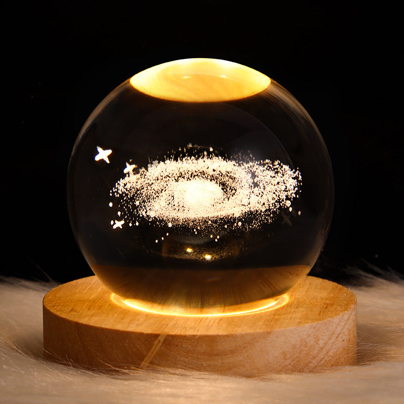 LED Night Light Galaxy Crystal Ball Table Lamp 3D Planet Moon Lamp Bedroom Home Decor For Kids Party Children Birthday Gifts Solid Wood Seat Nebula 6cm USB