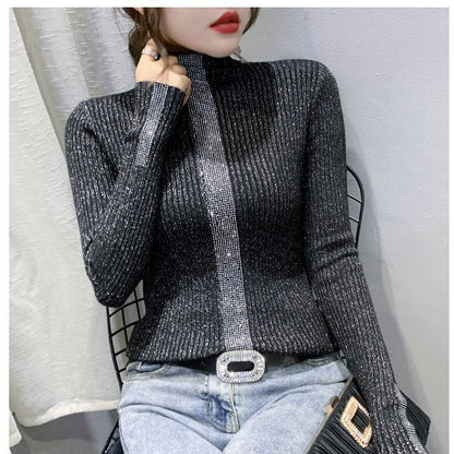 Slim Fitting Diamond Studded Versatile Top With Trendy Long Sleeves Buy Center