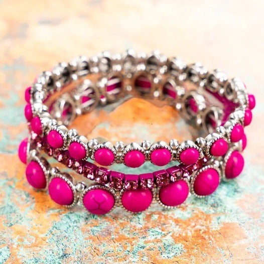 Buy Center Trend-Fashion Vintage Inlaid Turquoise Rhinestone Alloy Bracelet Multi-layer Pink