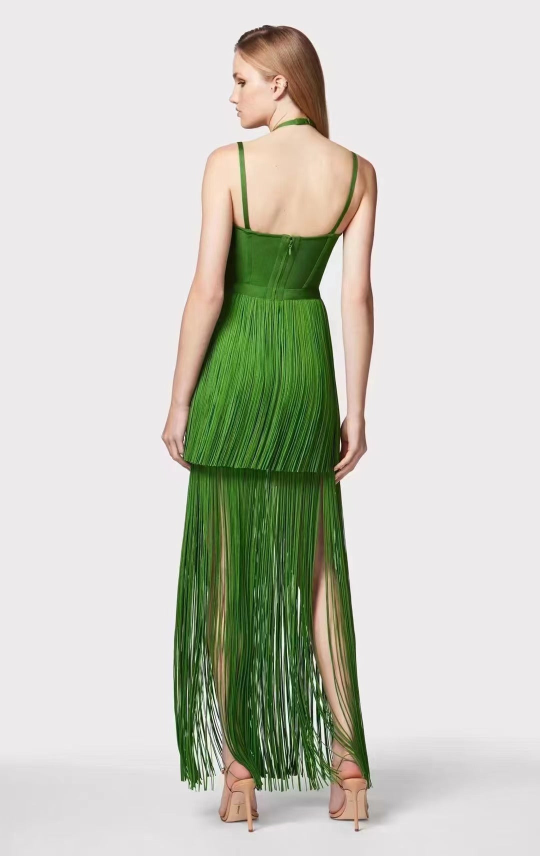 Green Halter Spaghetti Straps Tassel Dinner Ball Dress Buy Center