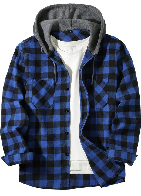 Chemise à capuche à carreaux pour homme avec imprimé de personnalité tendance