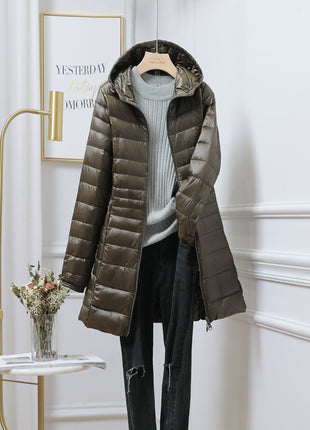 Women's Solid Color Casual Hooded Down Jacket